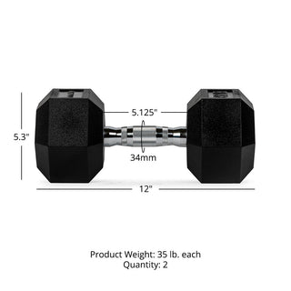 35 LB Rubber Hex Dumbbells