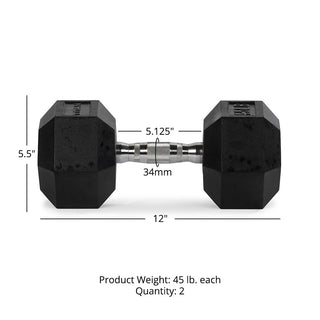 45 LB Rubber Hex Dumbbells