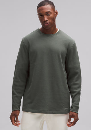 Cotton-Blend Waffle Knit Long-Sleeve Shirt