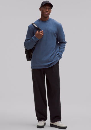 Cotton-Blend Waffle Knit Long-Sleeve Shirt