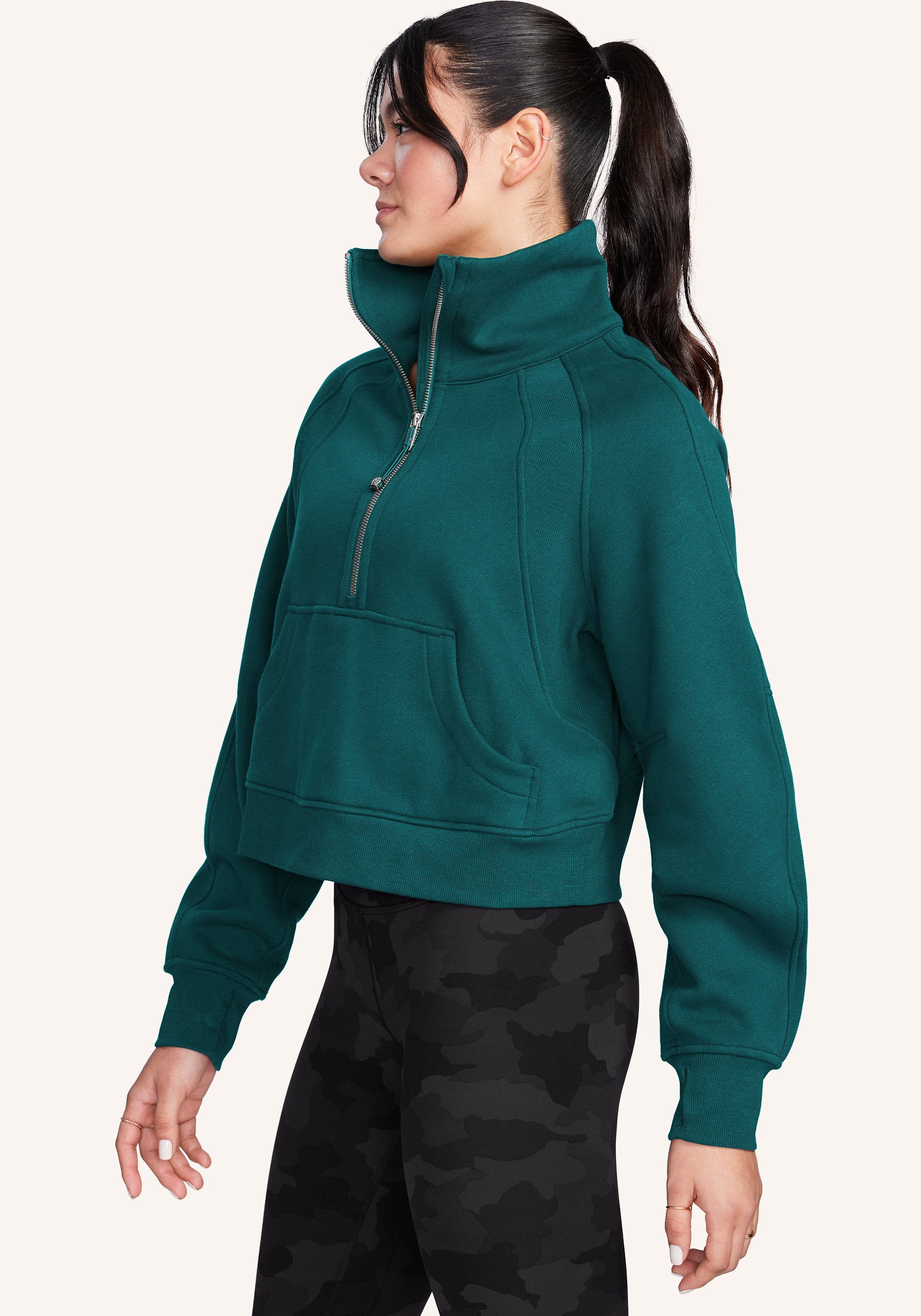 Oversized Scuba Half-Zip Hoodie Waist Length Jackets Sweatshirts